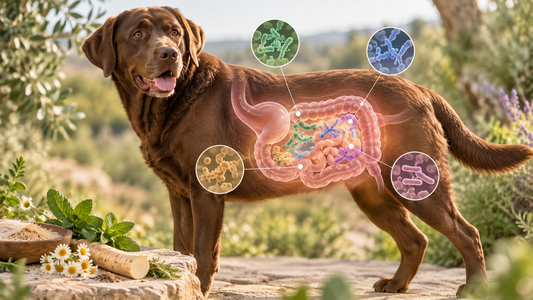 labrador mit darmsystem und mikroben