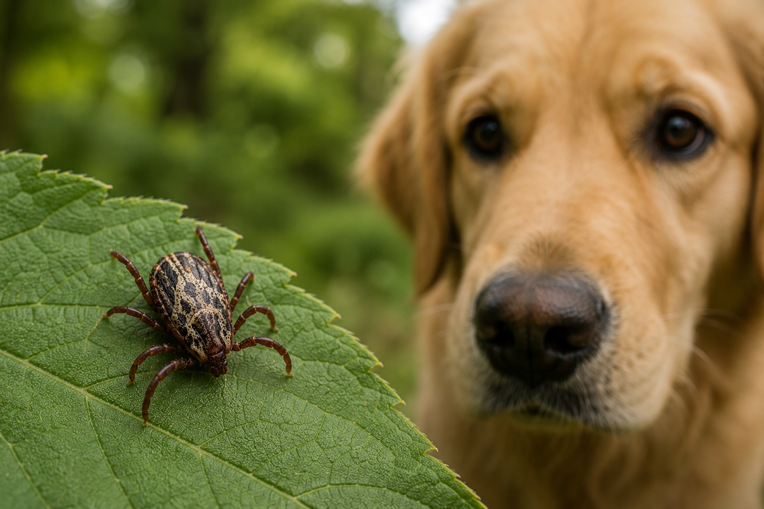 Hund mit Auwaldzecke