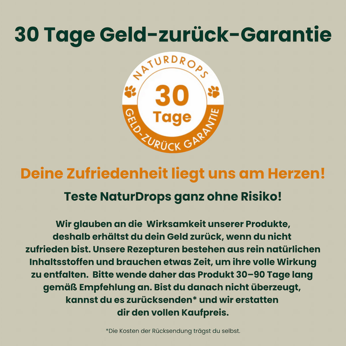 30 Tage Geld zurueck Garantie Label deine Zufriedenheit liegt uns am Herzen