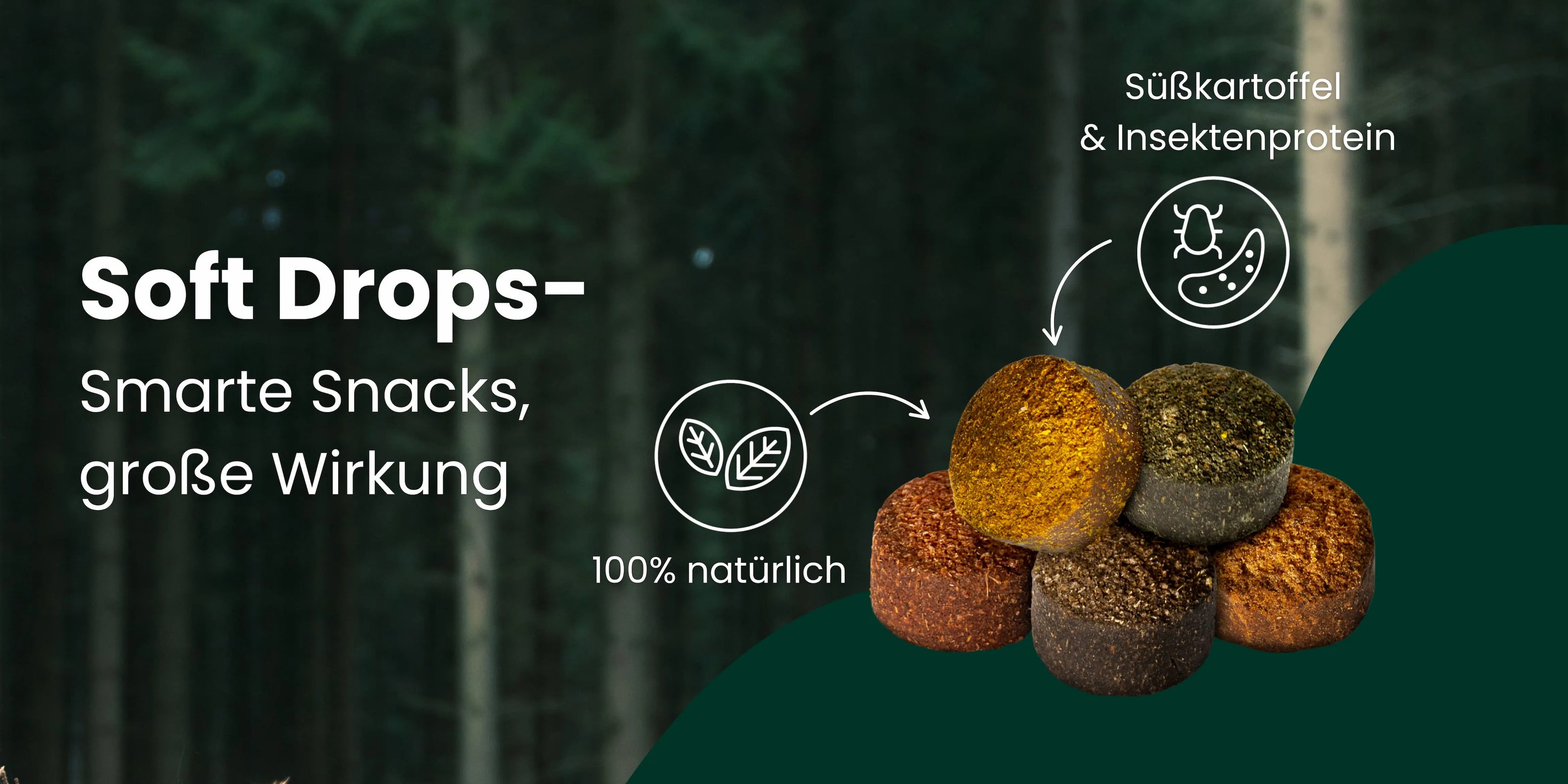 Soft Drops – smarte Snacks mit grosser Wirkung. Süsskartoffel trifft Insektenprotein. 100% natürlich.