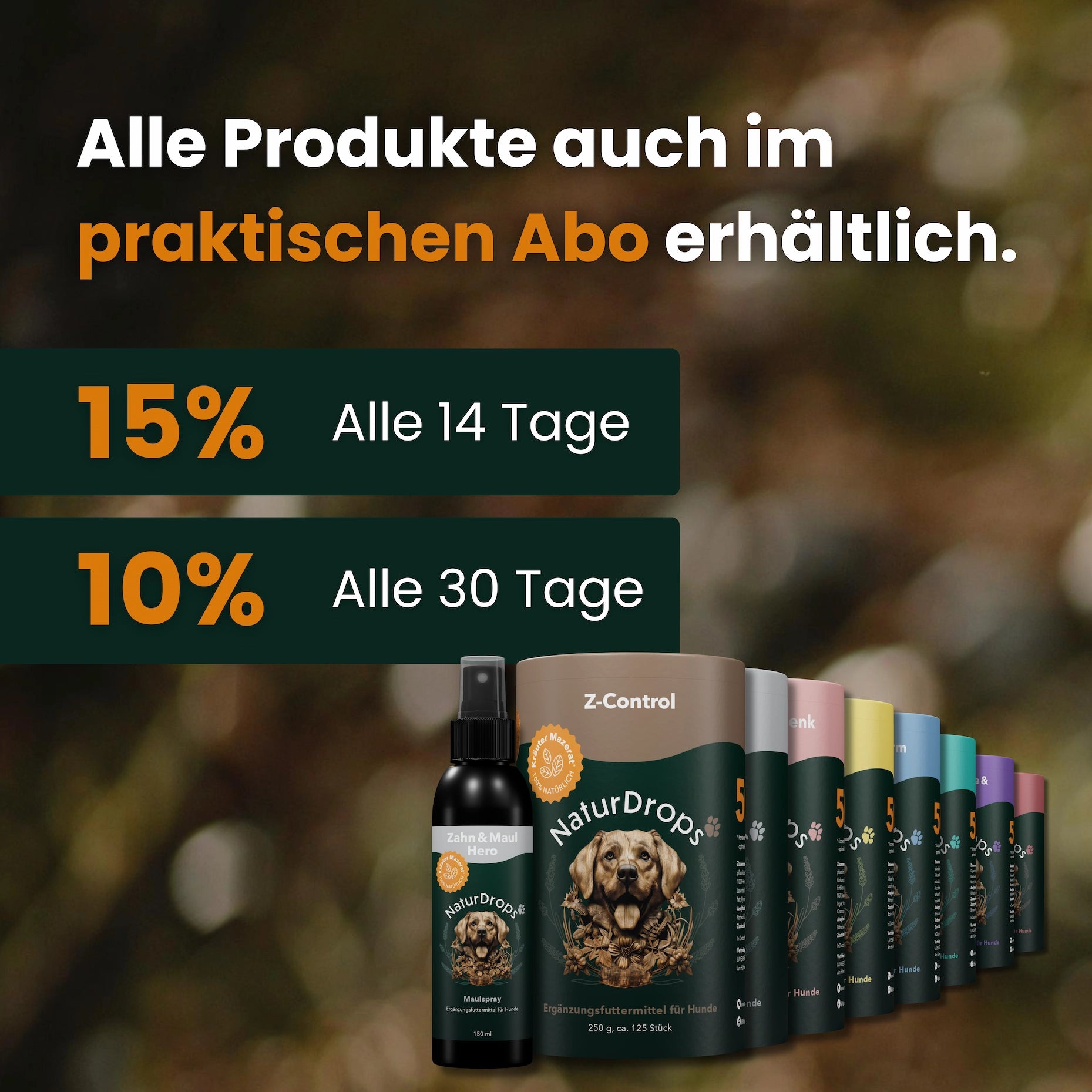 Natur Drops im Abo mit 10% oder 15% Rabatt – alle Produkte im Abo erhaeltlich, Lieferung alle 14 oder 30 Tage.