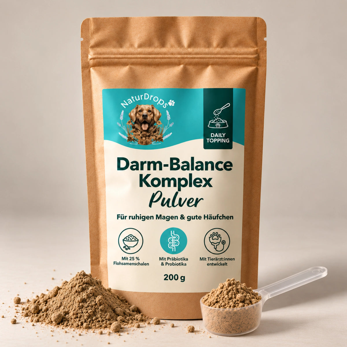 Darm-Balance Komplex Pulver 200 g mit Dosierlöffel und Pulver