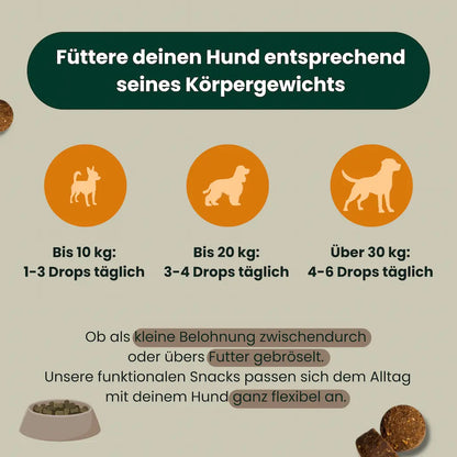 Fuetterungsempfehlung fuer Natur Drops Z-Control – natuerliche Hunde Ergaenzung zur Unterstuetzung des Immunsystems und Abwehr.